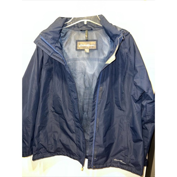 Eddie Bauer Rain Coat Womens Size XL Hooded Jacket Blue Barely Worn Mesh Lined - Picture 1 of 9